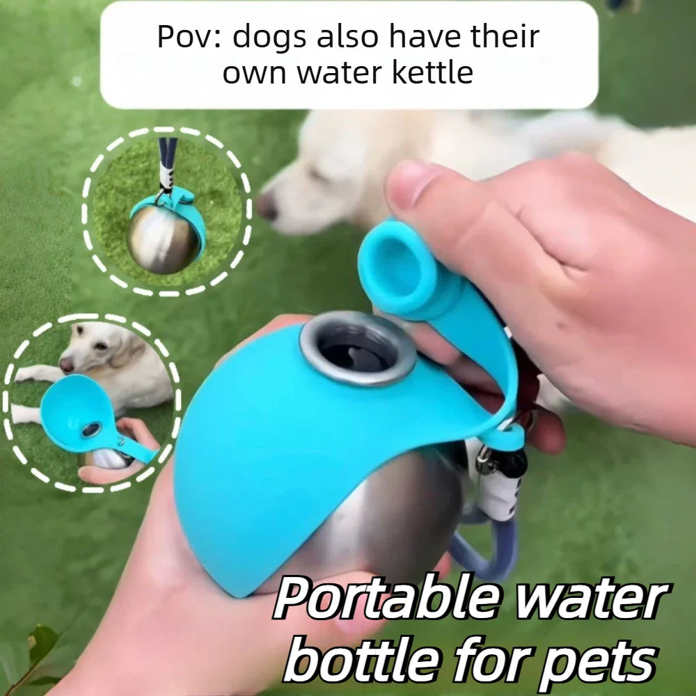 2-in-1 Portable Dog Water Bottle – Leak-Proof Travel Bowl (Stainless Steel)